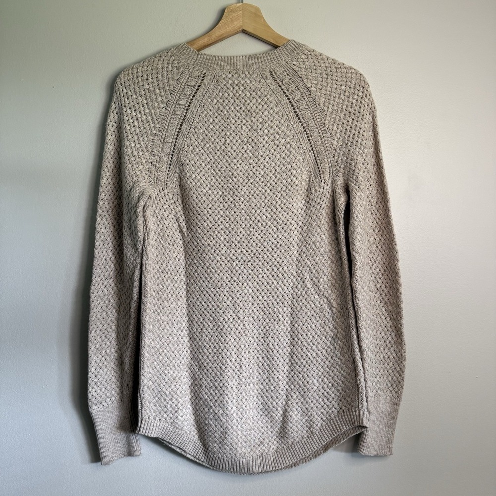 LOFT TAN BRAIDED DESIGN COTTON WOOL BLEND PULLOVER SWEATER TOP X-Small NWT - Picture 7 of 7